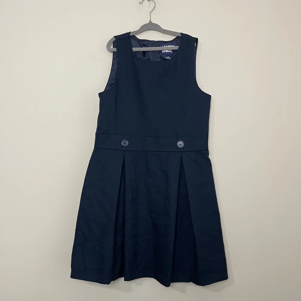 Lands' End Girls Navy School Uniform Jumper Dress Pleated Preppy Classic Sz 8